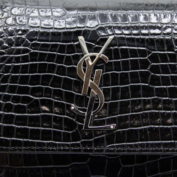 Saint Laurent Chain Sunset In Black Silver Hardware (7238)Crocodile-embossed Bag - Picture 9 of 12